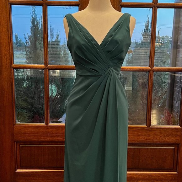 New Jenny Packham Dress Size 4 Hunter Green Drape Front High Slit JP1013 Gown - Picture 6 of 16